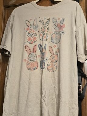 Gildan Cream Tee with Pink & Blue Floral Bunny Graphic